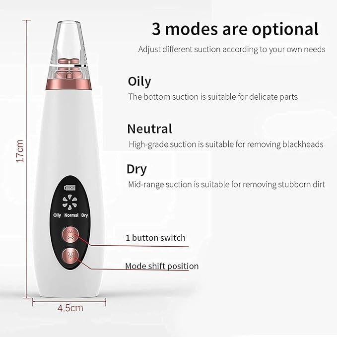 Blackhead Remover Vacuum Pore Cleaner 6 in 1 – Rechargeable Facial Acne & Whitehead Extraction Device