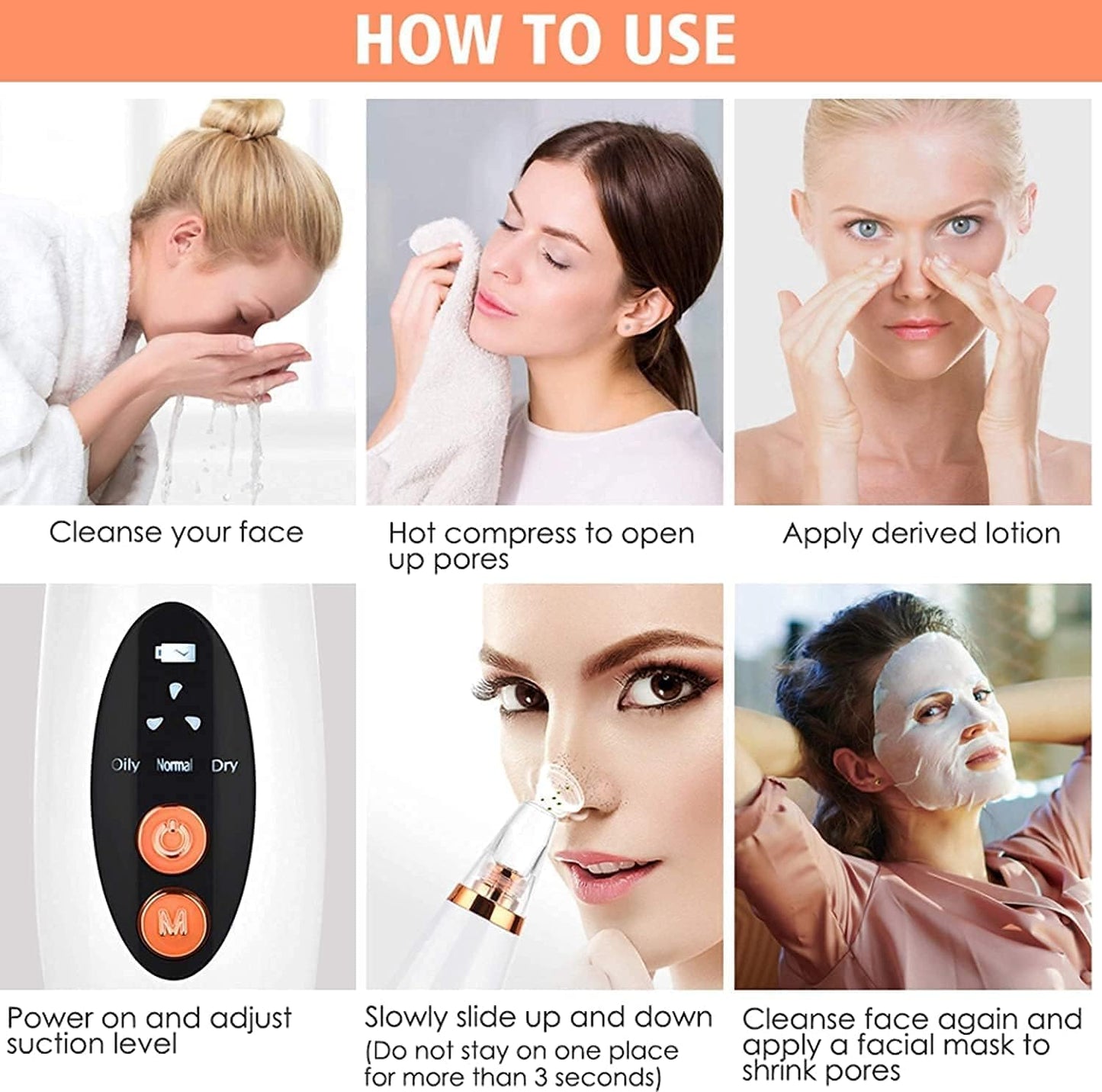 Blackhead Remover Vacuum Pore Cleaner 6 in 1 – Rechargeable Facial Acne & Whitehead Extraction Device