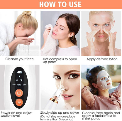 Blackhead Remover Vacuum Pore Cleaner 6 in 1 – Rechargeable Facial Acne & Whitehead Extraction Device