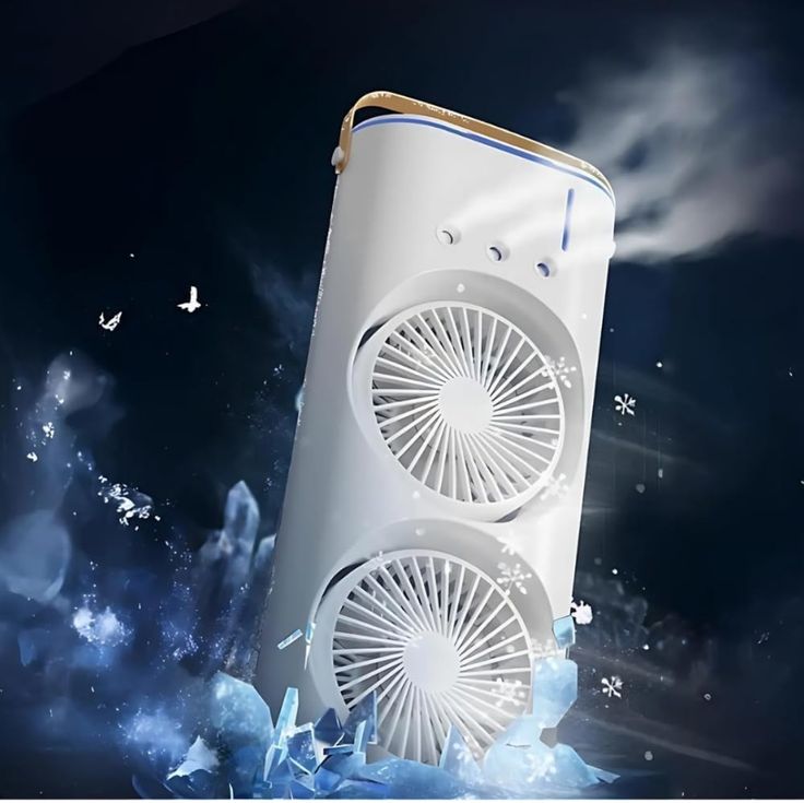 Portable Dual Fan Air Cooler with Humidifier & LED Night Light – 3-Speed Spray Cooling Fan