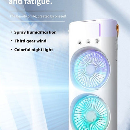 Portable Dual Fan Air Cooler with Humidifier & LED Night Light – 3-Speed Spray Cooling Fan